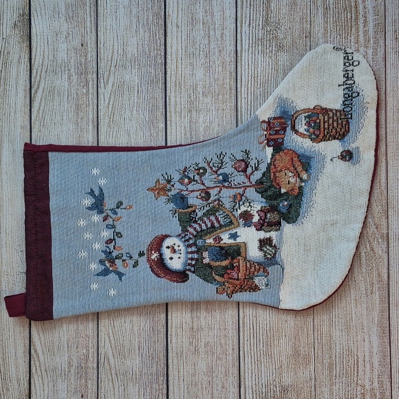 Longabeger Tapestry Christmas Stocking Lady Snowman Cat Christmas Tree Lights - Picture 1 of 7
